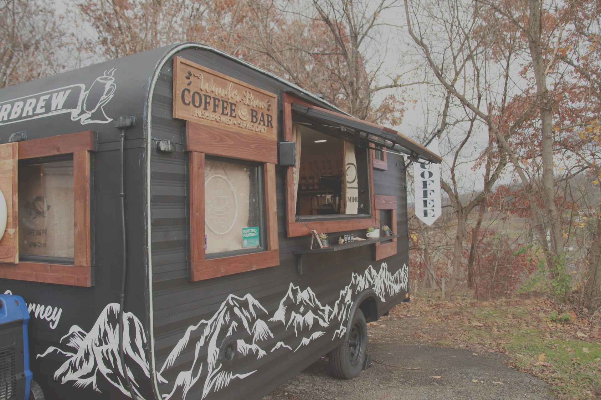 The WanderBrew trailer ready for an autumn coffee stop